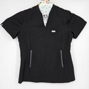 Figs Scrub Top Womens Medium Odesa Healthcare Nurses Black Uniforms Short Sleeve